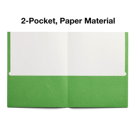 Staples Smooth 2-Pocket Paper Folder, Green, 25/Box