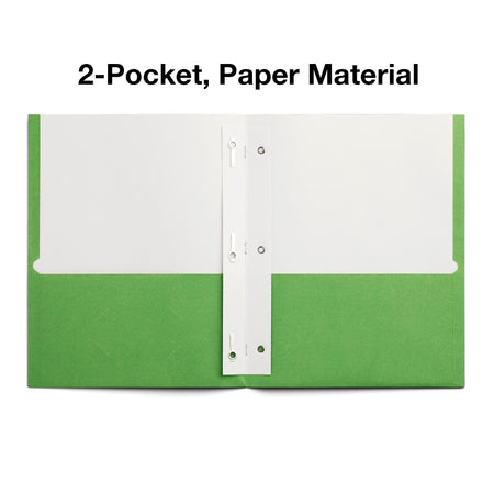 Staples Smooth 2-Pocket Paper Folder with Fasteners, Green, 25/Box