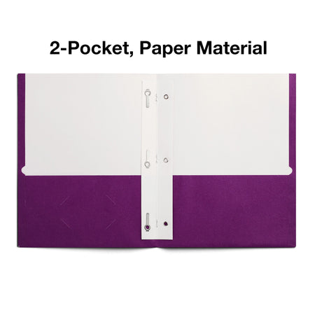 Staples Smooth 2-Pocket Paper Folder with Fasteners, Purple, 25/Box