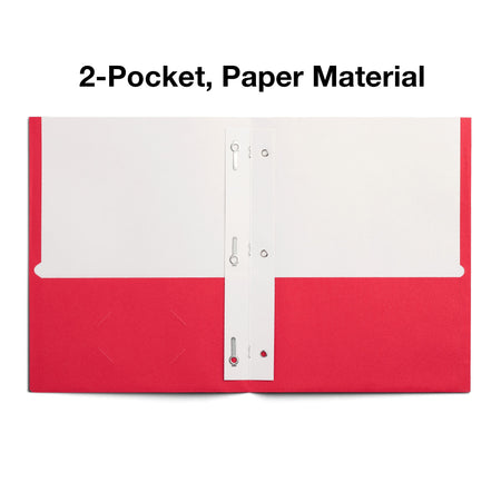 Staples Smooth 2-Pocket Paper Folder with Fasteners, Red, 25/Box