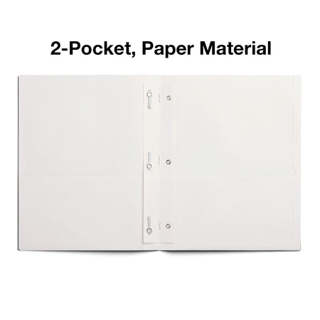 Staples Smooth 2-Pocket Paper Folder with Fasteners, White, 25/Box