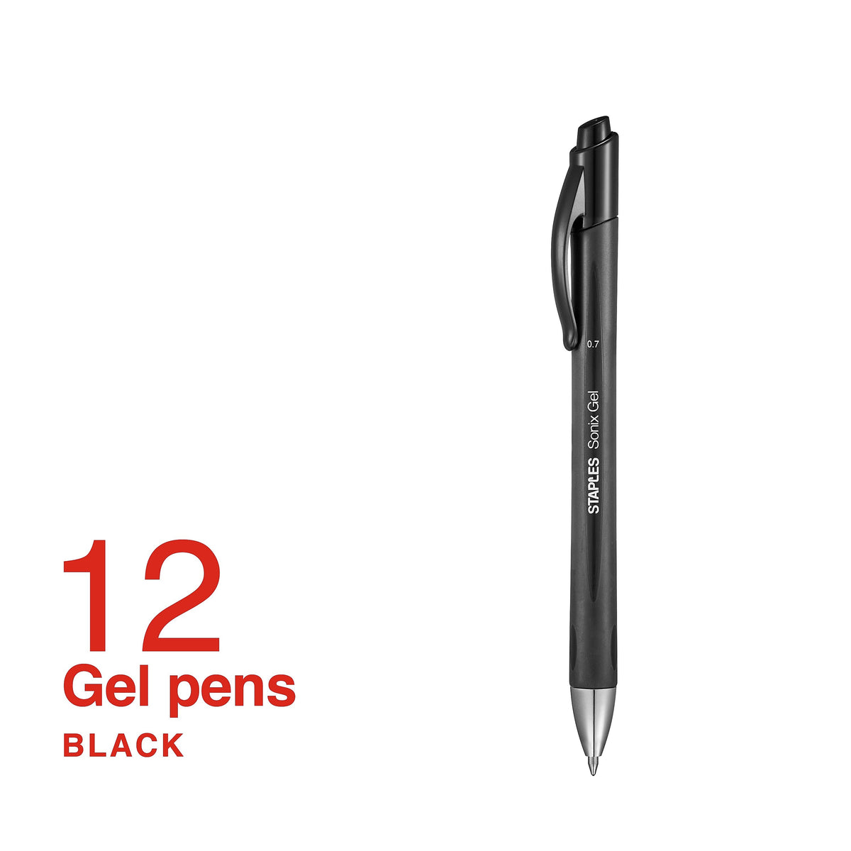 Staples Sonix Retractable Gel Pens, Medium Point, 0.7mm, Black Ink, Dozen