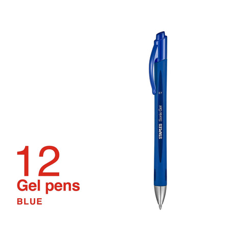 Staples Sonix Retractable Gel Pens, Medium Point, 0.7mm, Blue Ink, Dozen