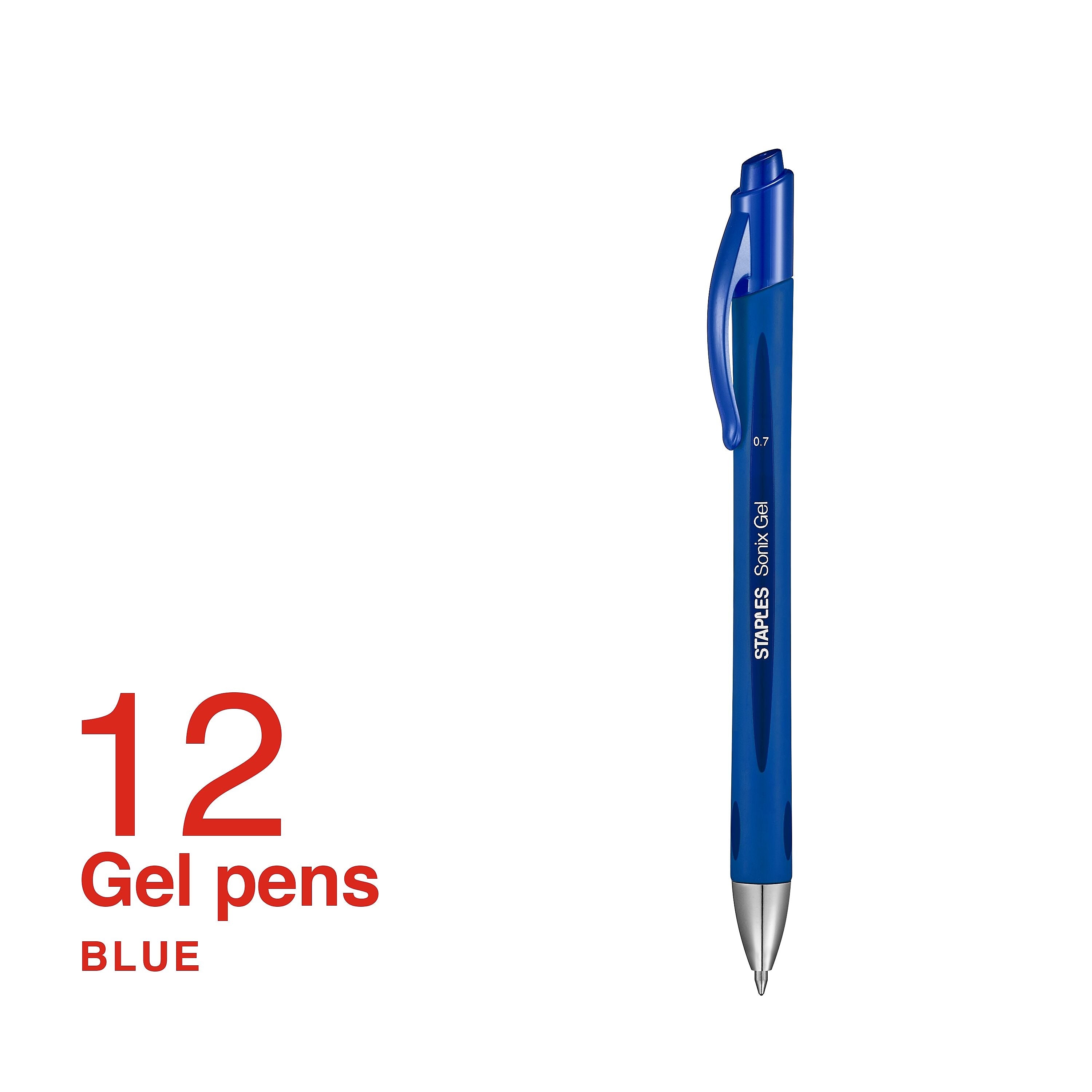 Staples Sonix Retractable Gel Pens, Medium Point, 0.7mm, Blue Ink, Dozen