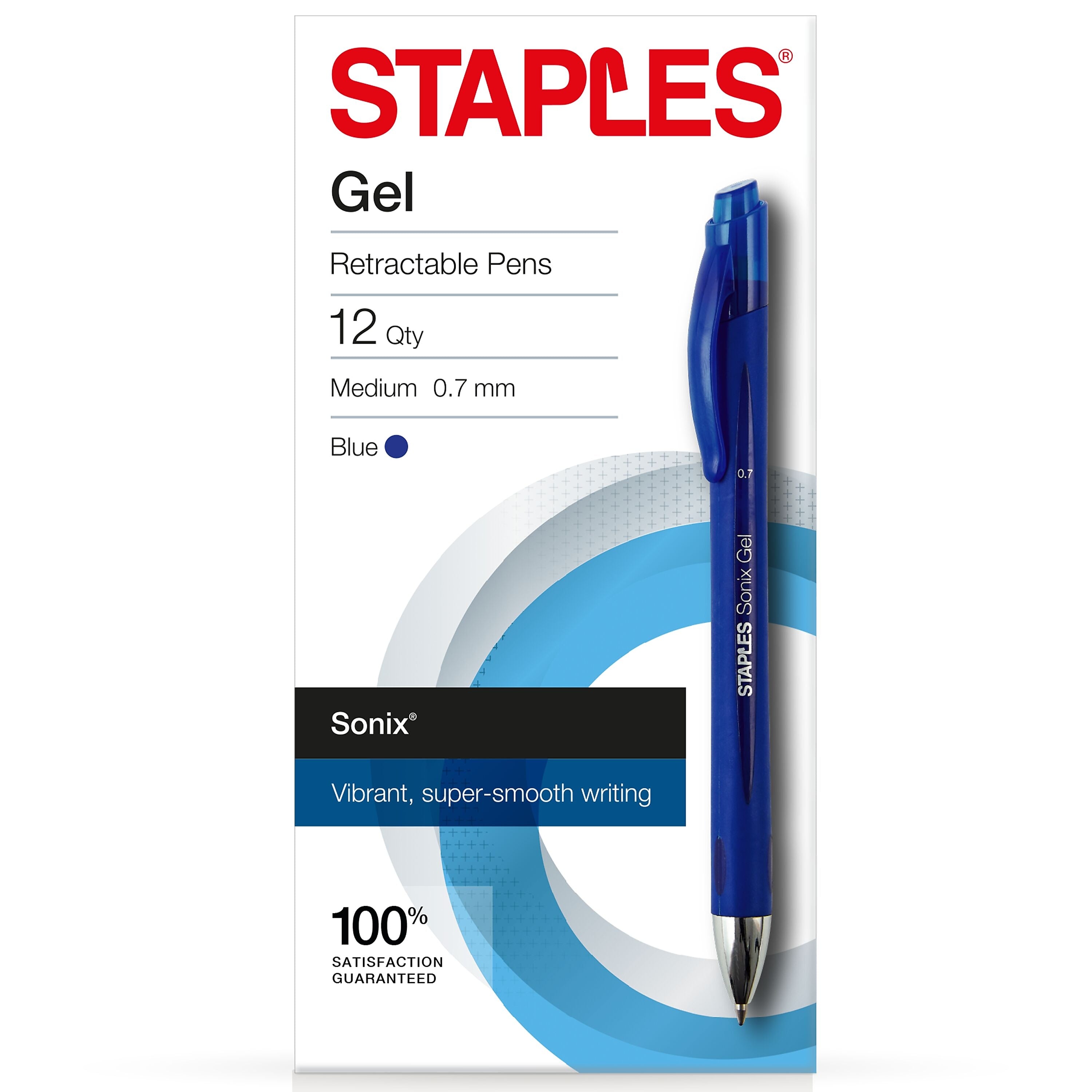 Staples Sonix Retractable Gel Pens, Medium Point, Red Ink, Dozen