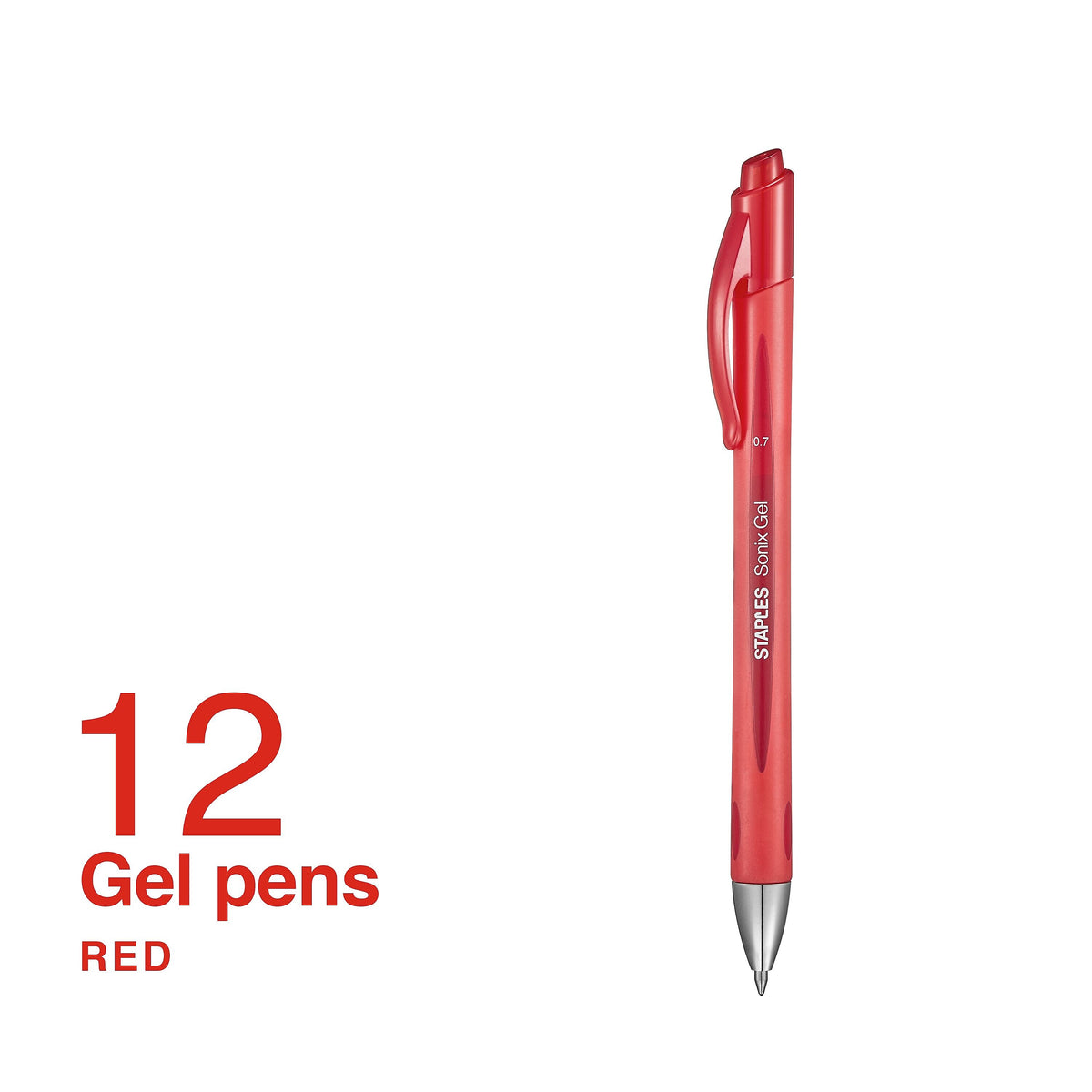 Staples Sonix Retractable Gel Pens, Medium Point, Red Ink, Dozen