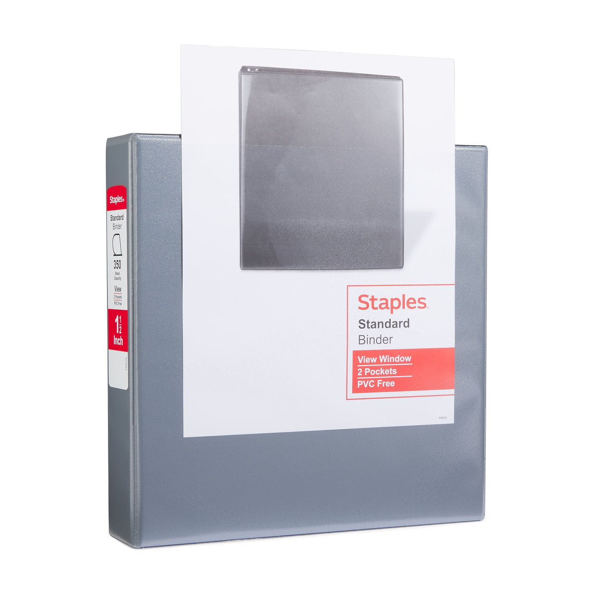 Staples Standard 1 1/2" 3-Ring View Binder, Gray