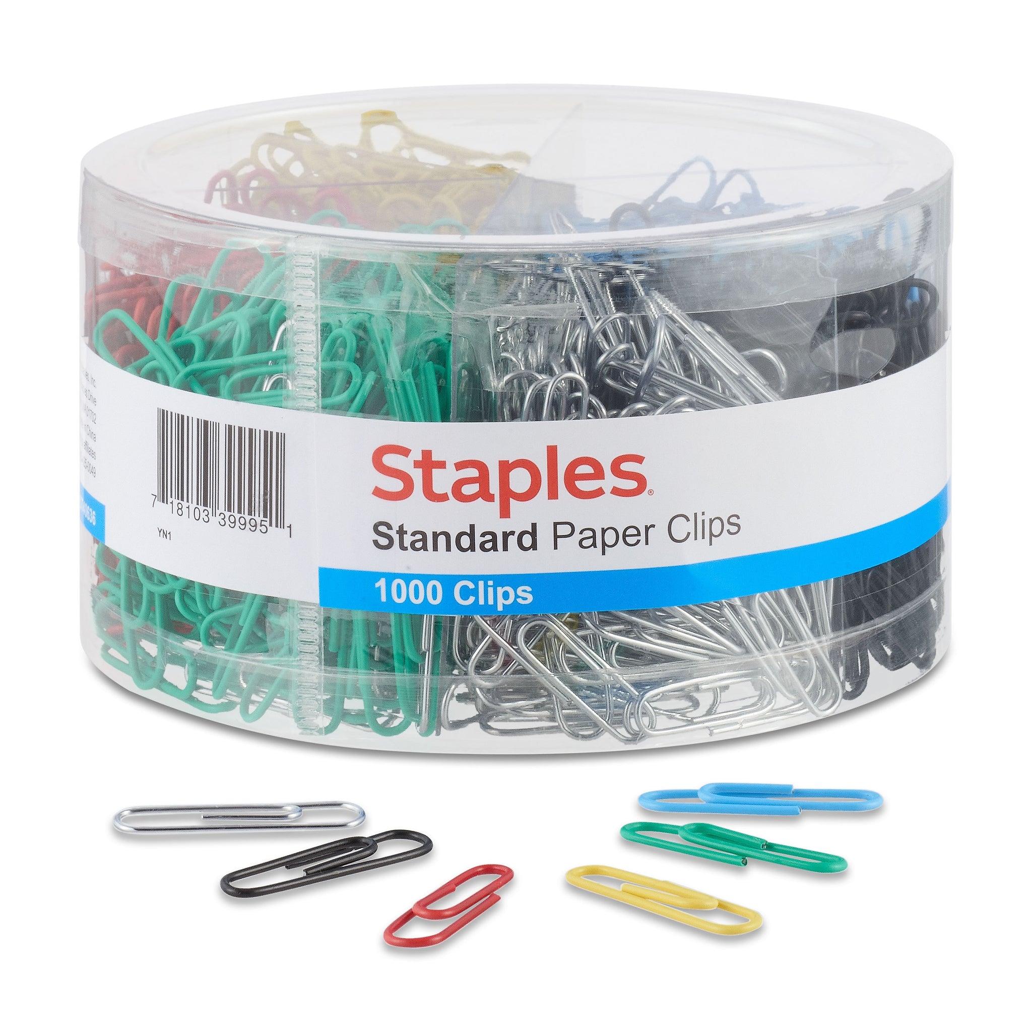 Staples Standard #1 Paper Clips, Assorted Colors, 1000/Pack