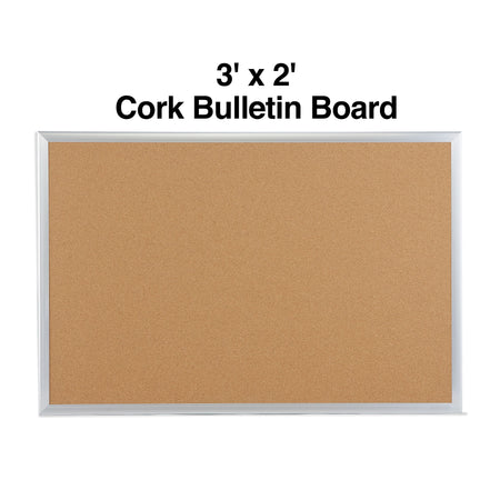 Staples Standard Durable Cork Bulletin Board, Aluminum Frame, 3'W x 2'H