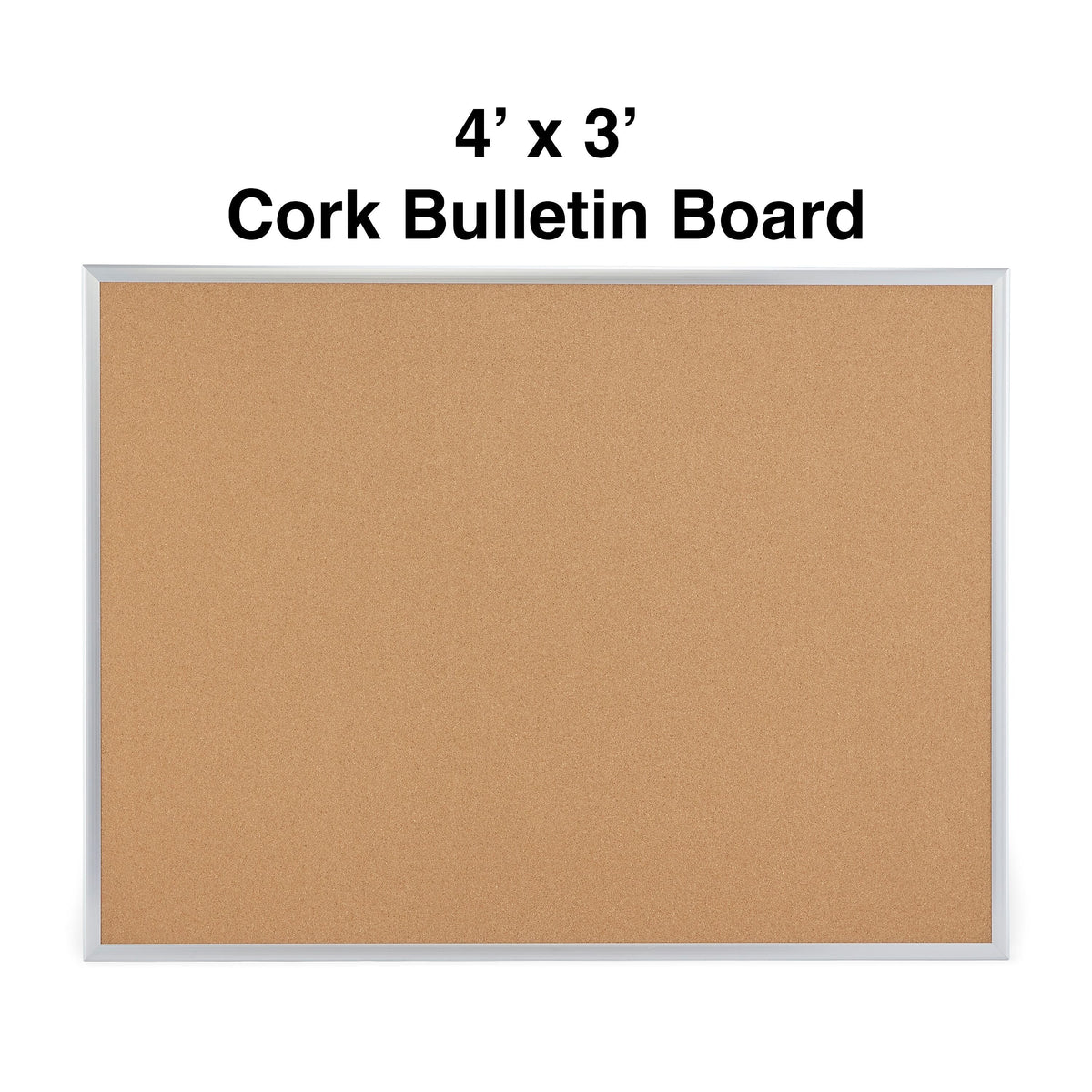 Staples Standard Durable Cork Bulletin Board, Aluminum Frame, 4'W x 3'H