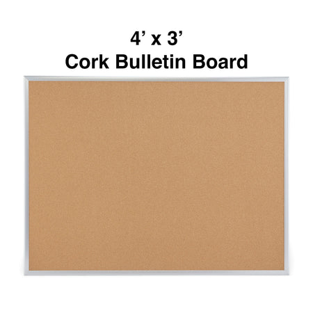 Staples Standard Durable Cork Bulletin Board, Aluminum Frame, 4'W x 3'H