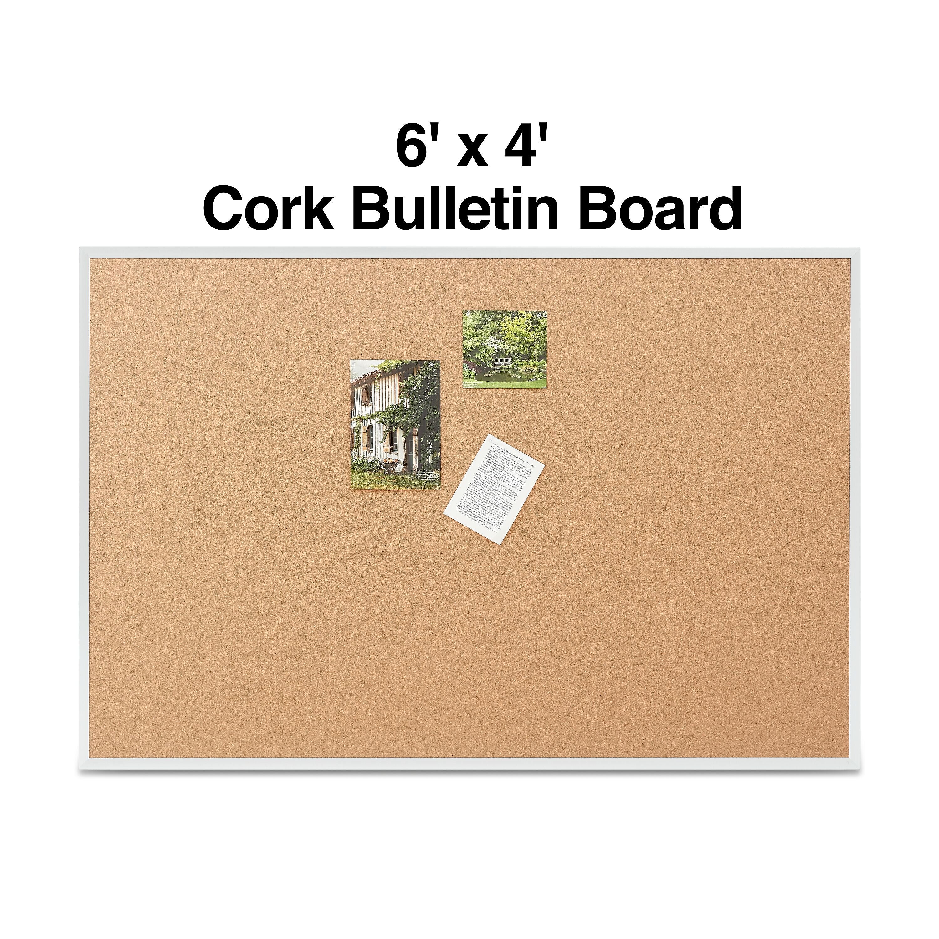 Staples Standard Durable Cork Bulletin Board, Aluminum Frame, 6'W x 4'H