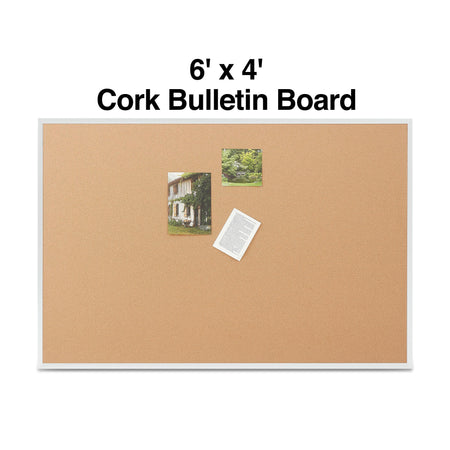 Staples Standard Durable Cork Bulletin Board, Aluminum Frame, 6'W x 4'H