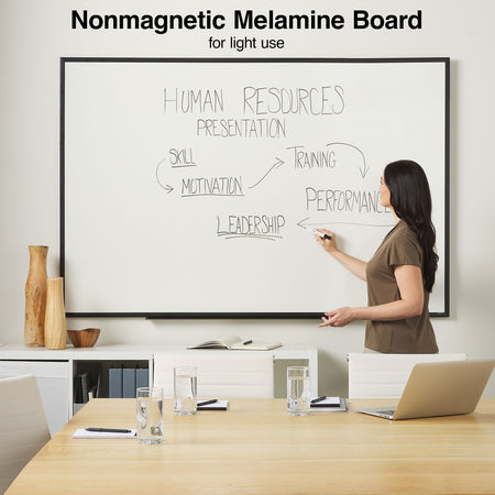 Staples Standard Melamine Whiteboard, Black Aluminum Frame, 6'W x 4'H