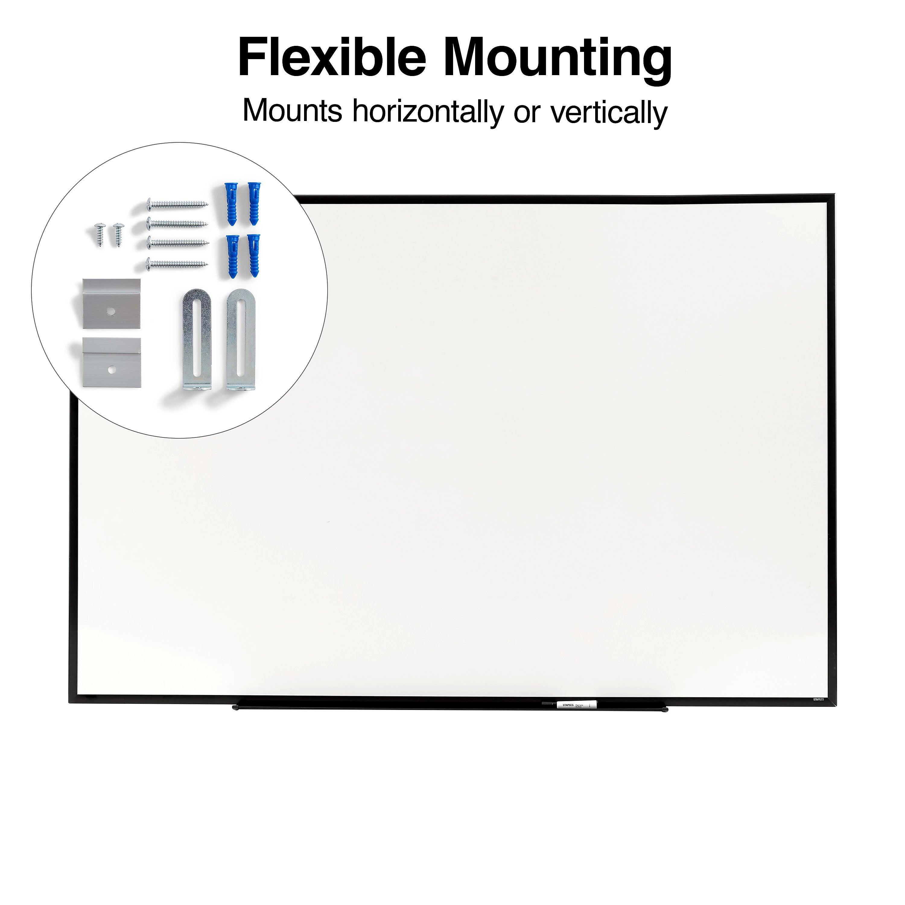 Staples Standard Melamine Whiteboard, Black Aluminum Frame, 6'W x 4'H