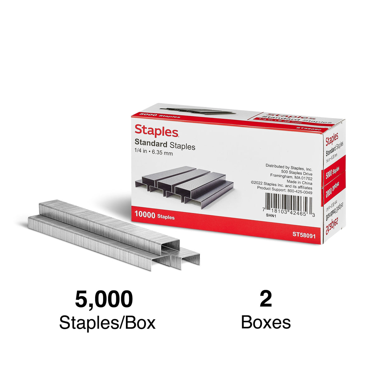 Staples Standard Staples, 1/4" Leg Length, 5000/Box, 2/Pack