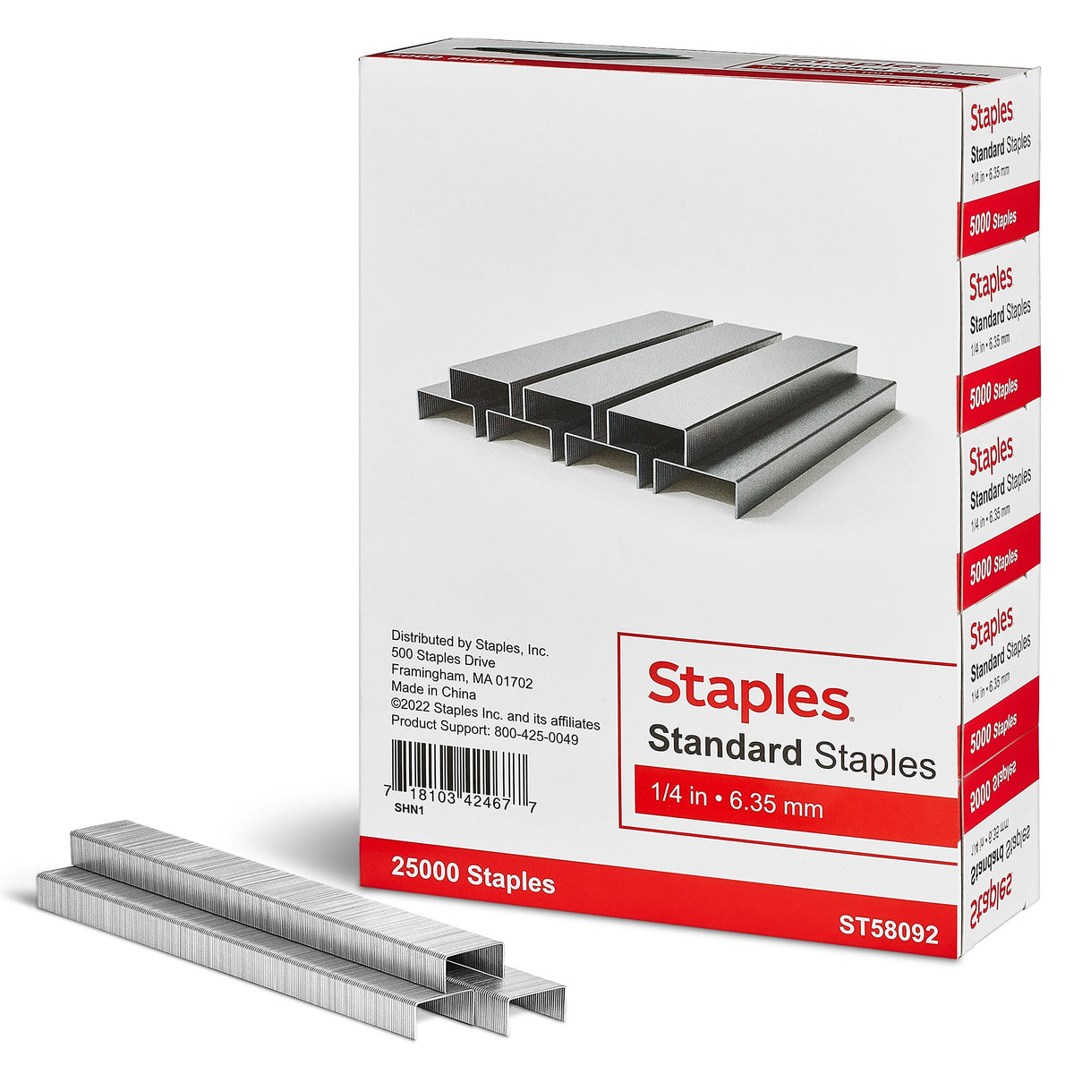 Staples Standard Staples, 1/4" Leg Length, 5000/Box, 5/Pack