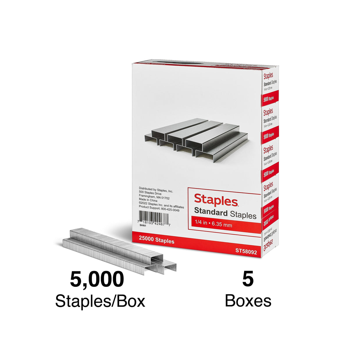 Staples Standard Staples, 1/4" Leg Length, 5000/Box, 5/Pack