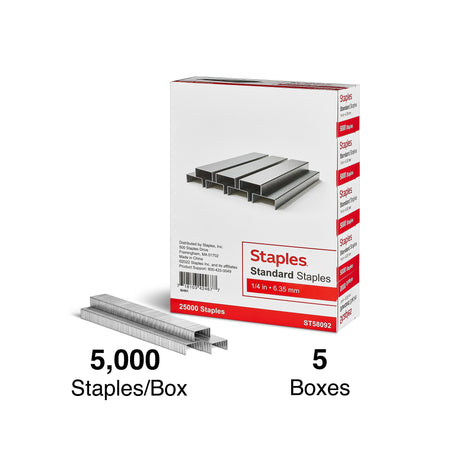 Staples Standard Staples, 1/4" Leg Length, 5000/Box, 5/Pack