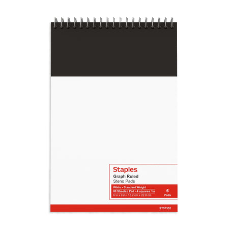 Staples Steno Pads, 6" x 9", Graph Ruled, White, 80 Sheets/Pad, 6 Pads/Pack