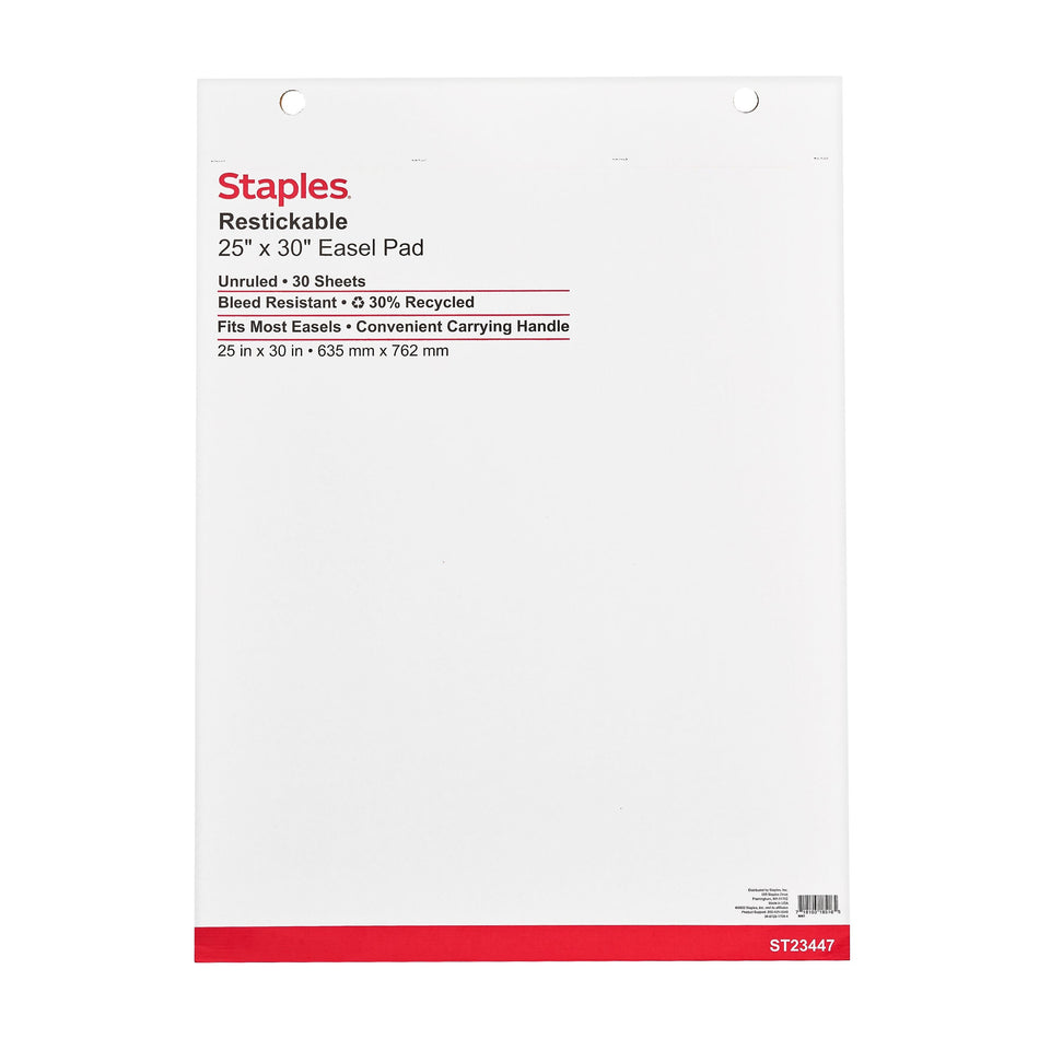 Staples® Stickies Easel Pad, 25" x 30", 30 Sheets/Pad, 2 Pads/Pack
