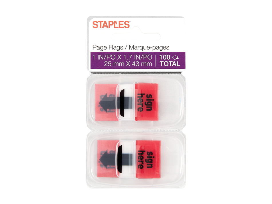 Staples Stickies Sign Message Flags, Red, 1" Wide, 100/Pack