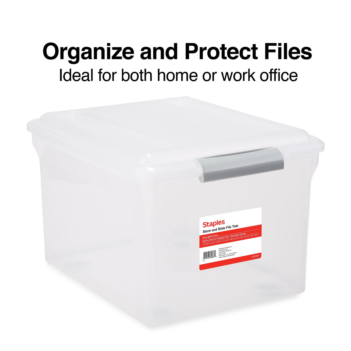 Staples Store & Slide Hanging File Box, Latch Lid, Letter/Legal Size, Clear