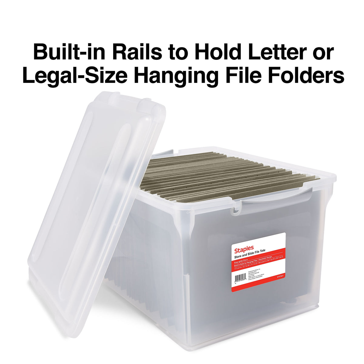 Staples Store & Slide Hanging File Box, Latch Lid, Letter/Legal Size, Clear