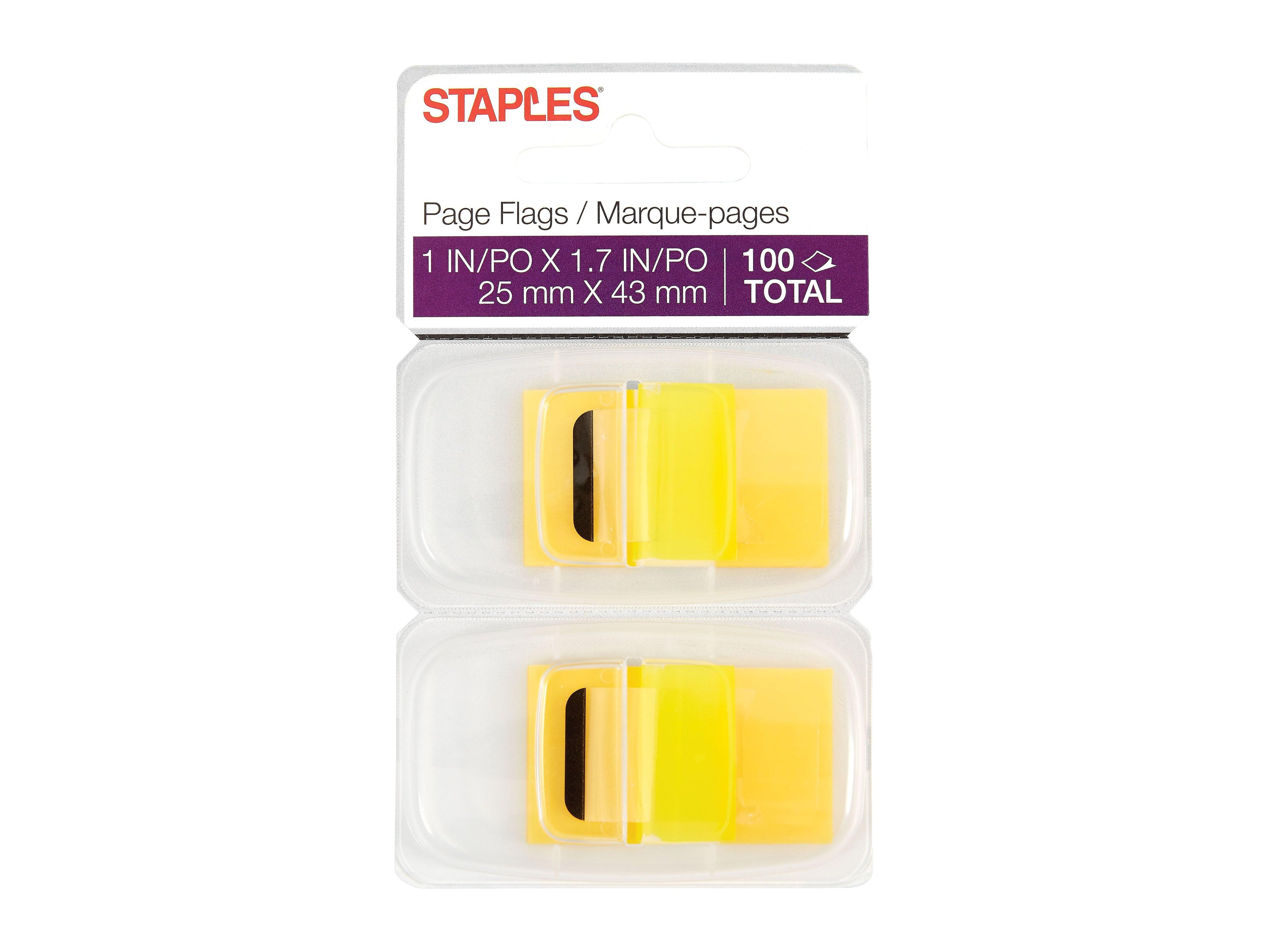 Staples Sunshine Collection Page Flags with Pop-Up Dispenser, 1" Wide, Yellow, 100/Pack