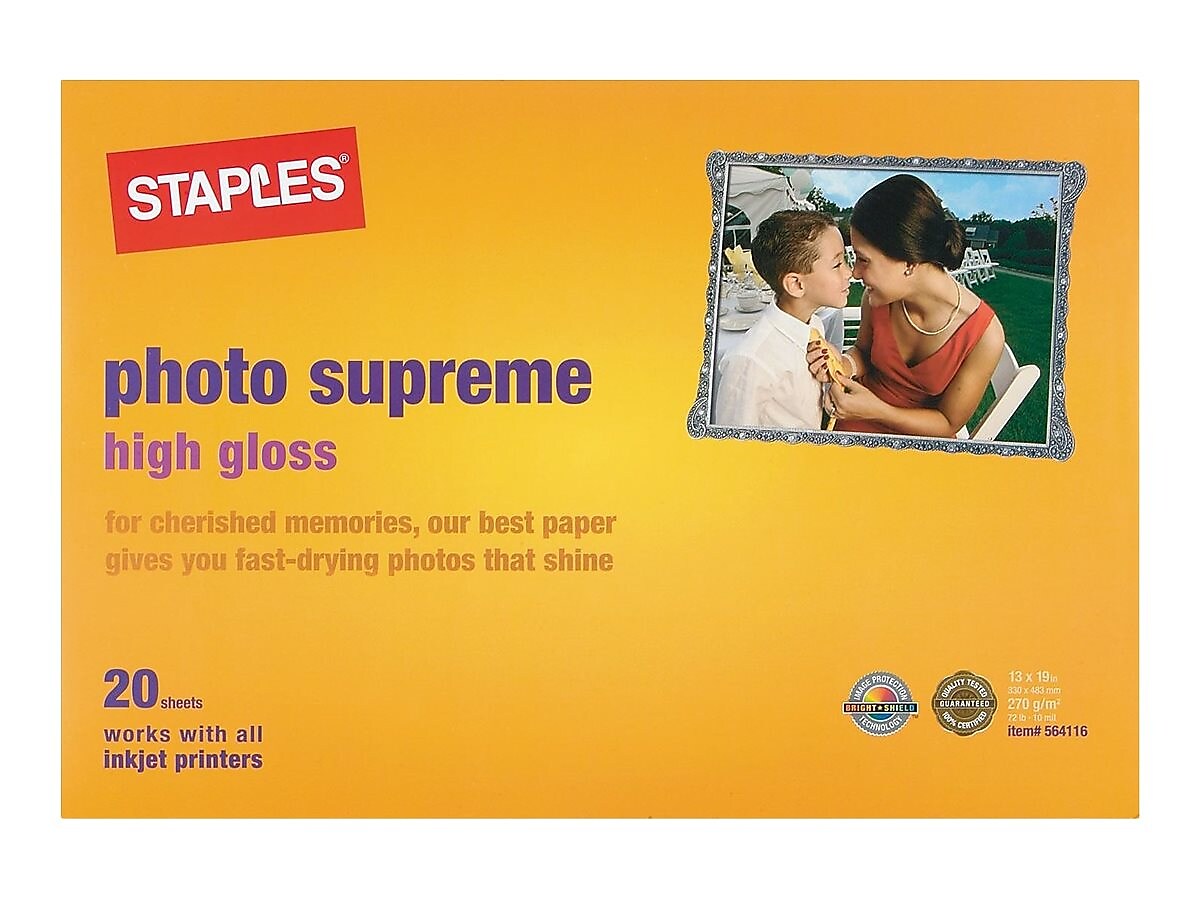 Staples Supreme Glossy Photo Paper, 13" x 19", 20/Pack