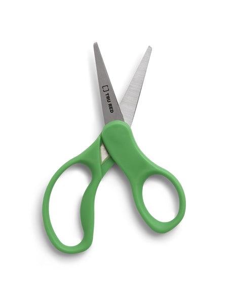 Staples Teacher Pack 5" Kids Pointed Tip Stainless Steel Scissors, Straight Handle, Right & Left Handed, 12/Pack