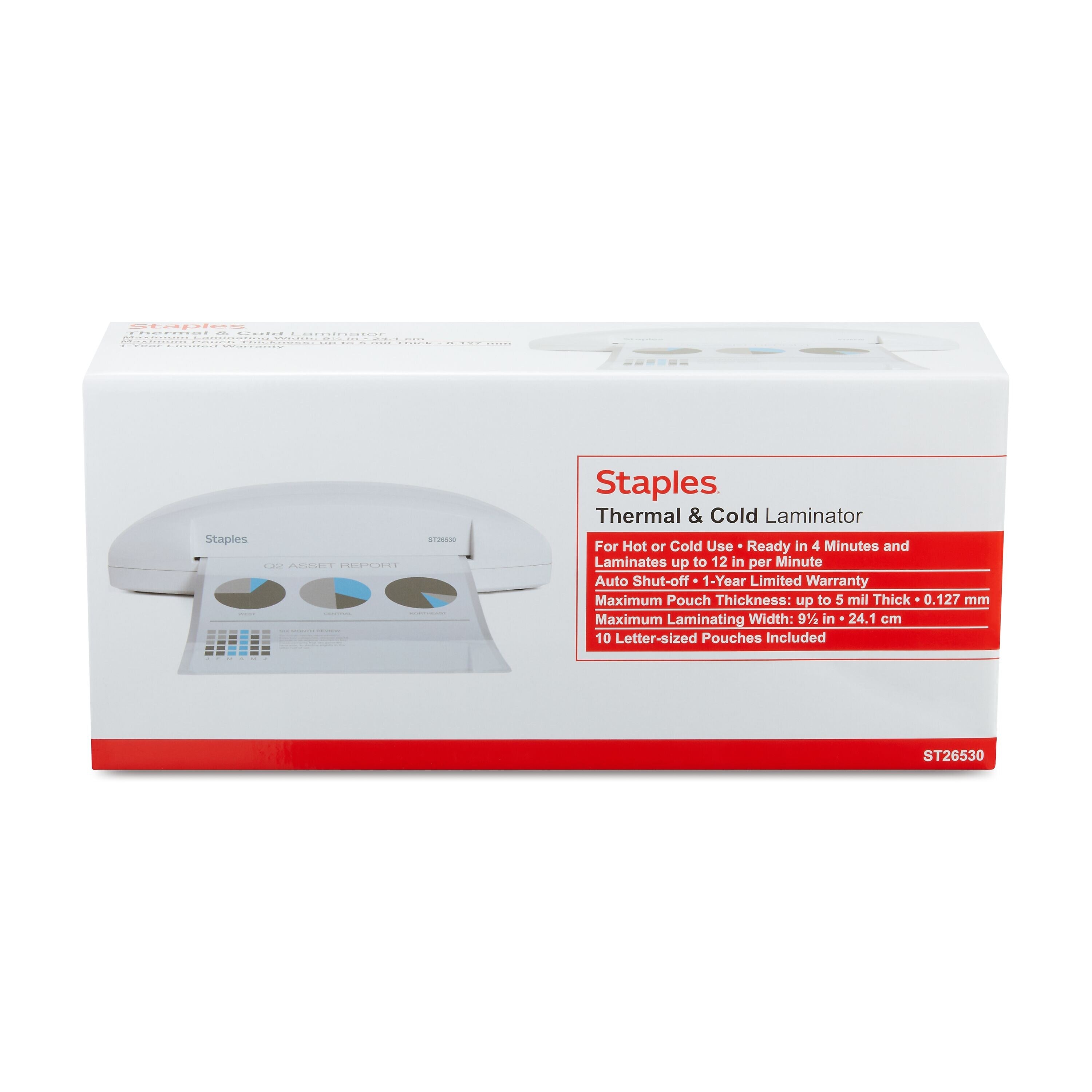 Staples Thermal & Cold Laminator, 9.5" Width, White