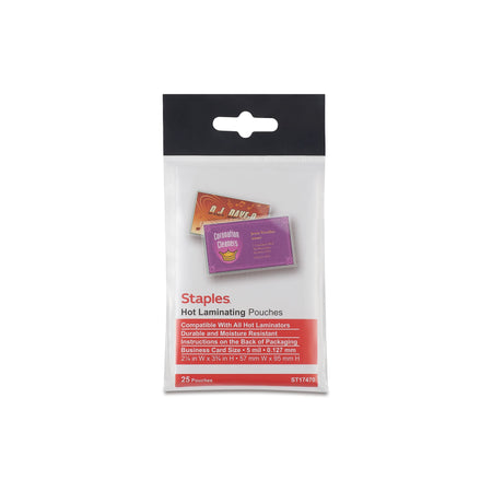 Staples Thermal Laminating Pouches, Business Card, 5 Mil, 25/Pack