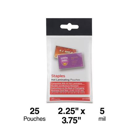 Staples Thermal Laminating Pouches, Business Card, 5 Mil, 25/Pack