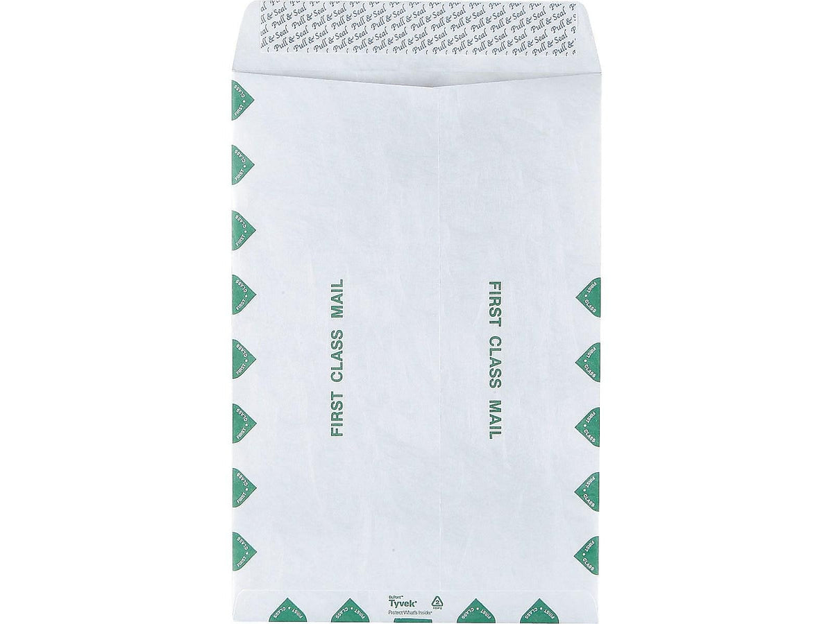 Staples Tyvek EasyClose Catalog Envelopes, 10" x 15", White with Green Diamond Border, 100/Box