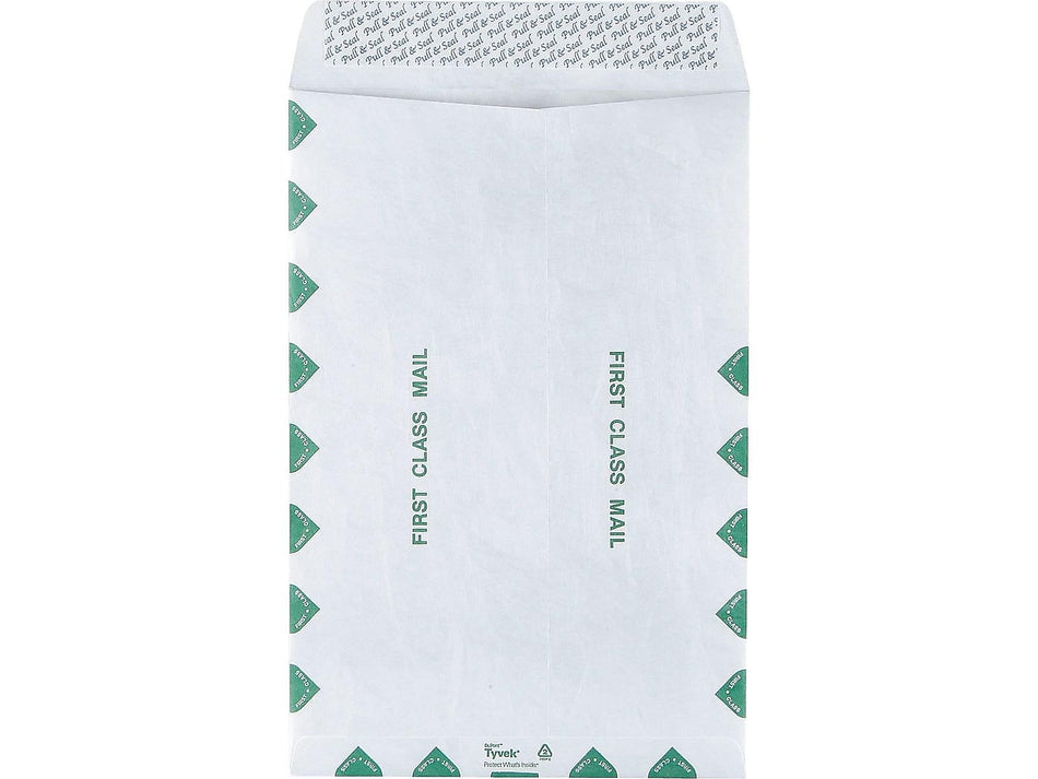 Staples Tyvek EasyClose Catalog Envelopes, 10" x 15", White with Green Diamond Border, 100/Box