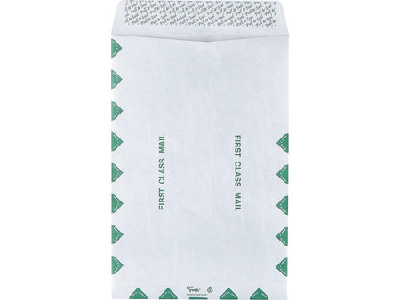 Staples Tyvek EasyClose Catalog Envelopes, 10" x 15", White with Green Diamond Border, 100/Box