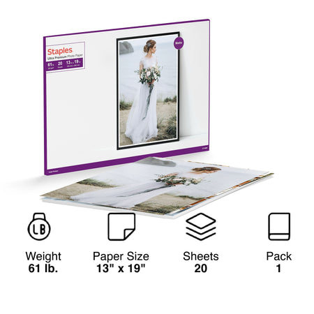 Staples Ultra Premium Matte Photo Paper, 13"W x 19"L, 20/Pack