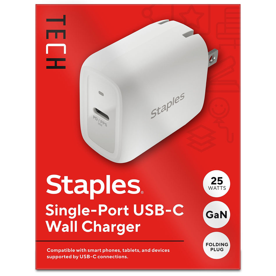Staples® USB-C Wall Charger, White