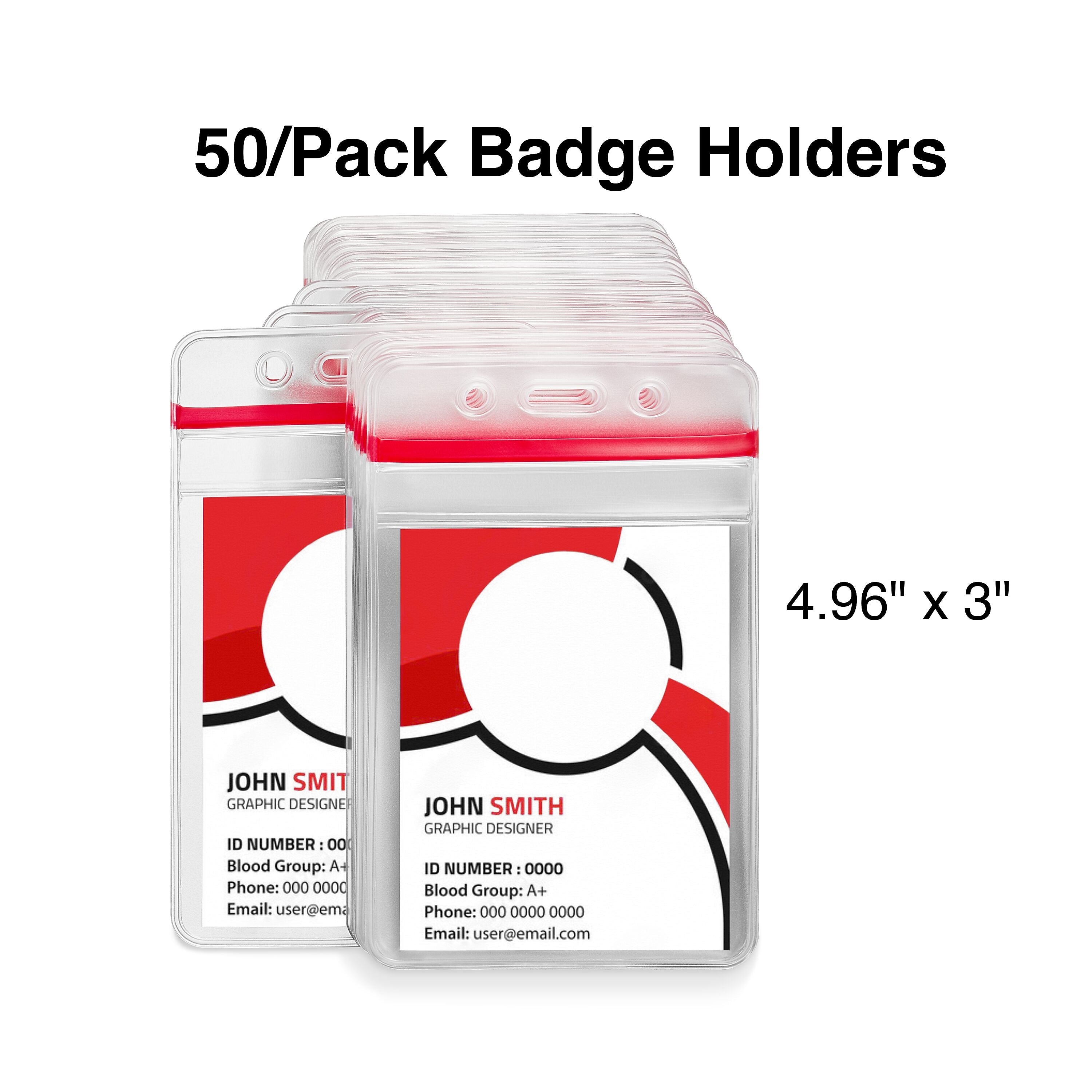 Staples Vertical Sealable ID Badge Holders, 5" x 3", Vinyl, Clear, 50/Pack