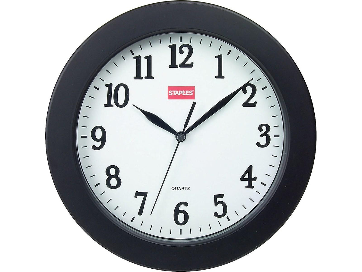 Staples Wall Clock, Plastic, 10" Diameter