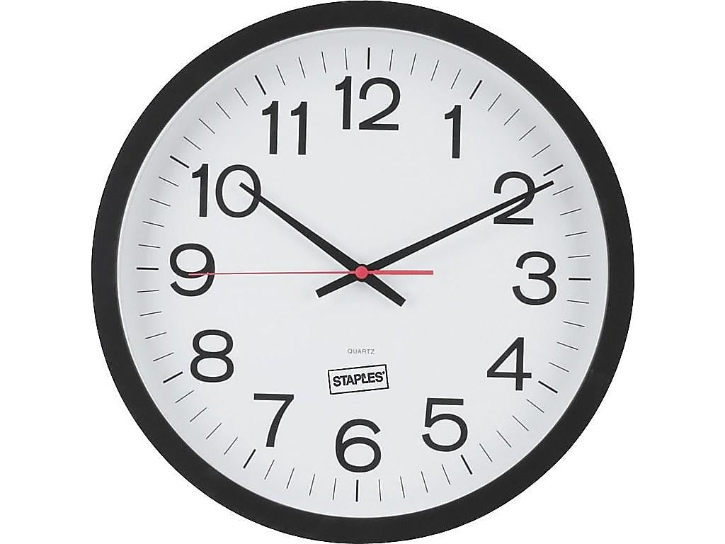 Staples Wall Clock, Plastic, 14" Diameter