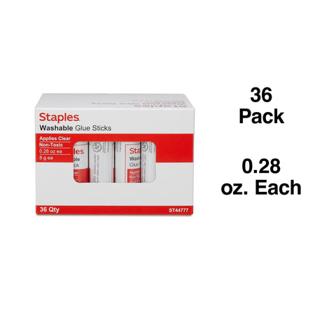 Staples Washable Glue Sticks, 0.28 oz., 36/Pack