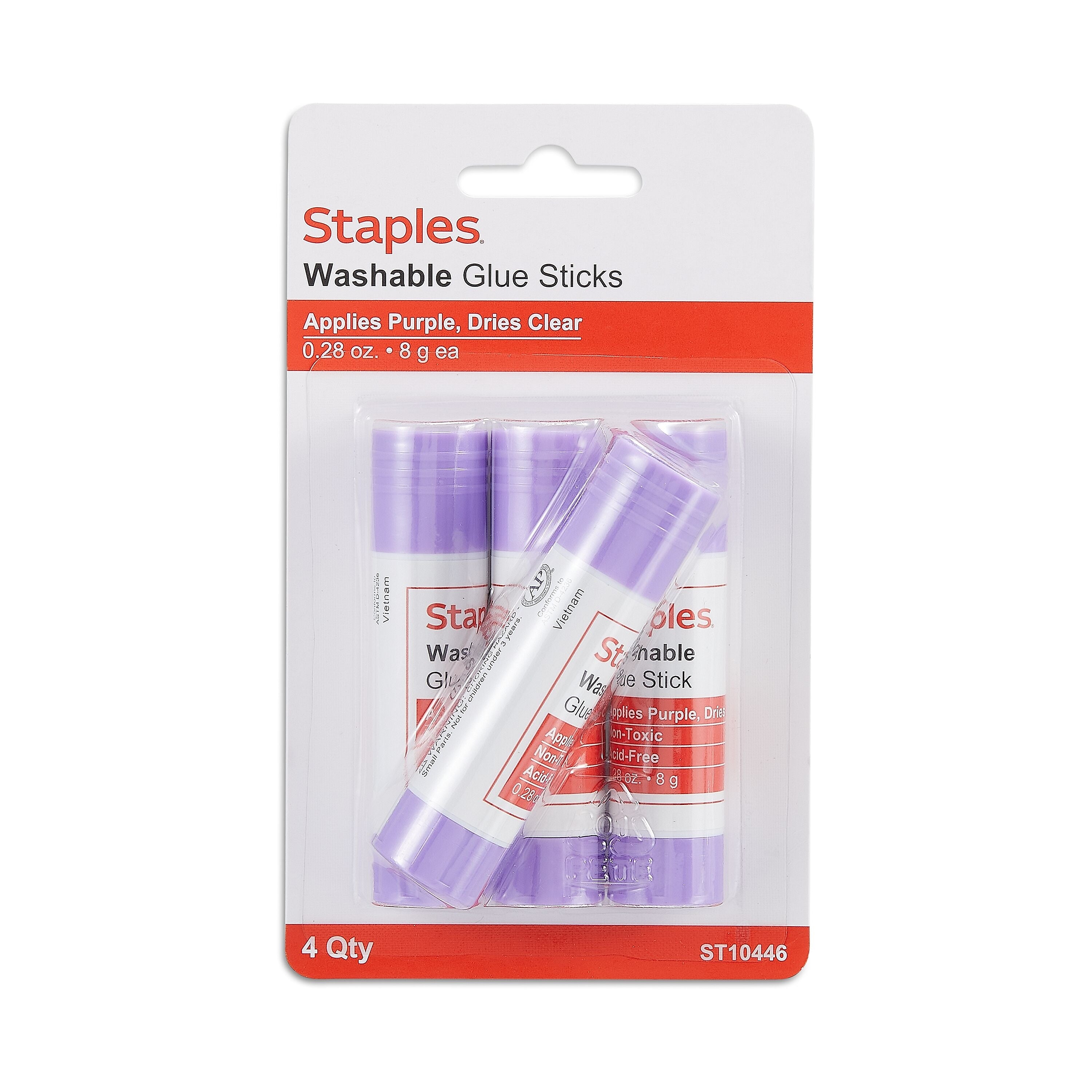 Staples Washable Glue Sticks, 0.28 oz., 4/Pack