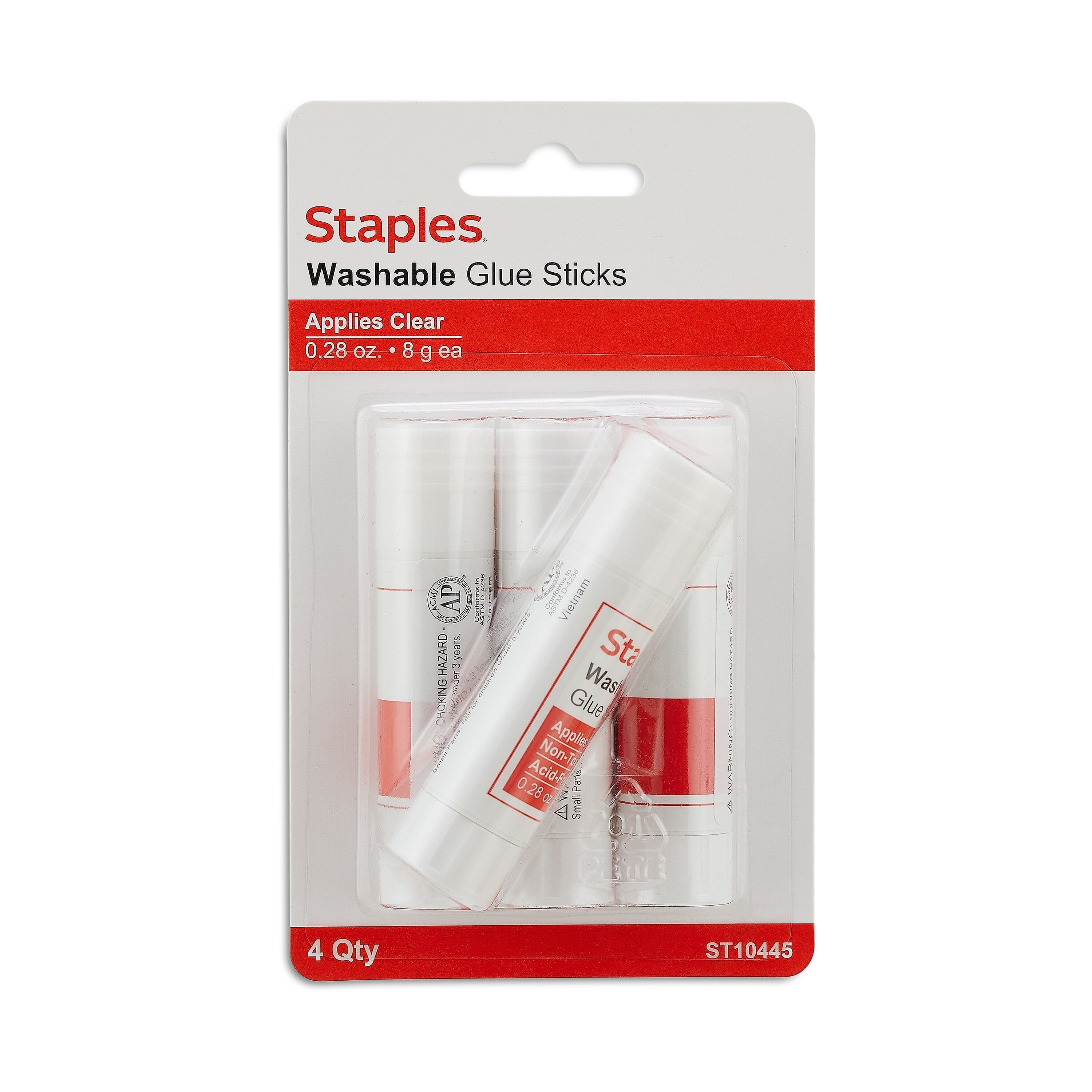 Staples Washable Glue Sticks, 0.28 oz., 4/Pack