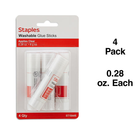 Staples Washable Glue Sticks, 0.28 oz., 4/Pack