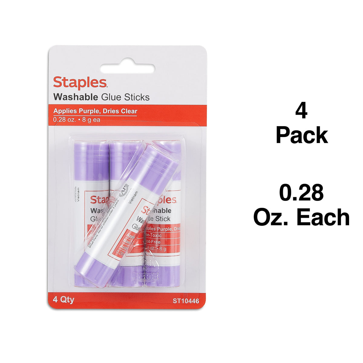 Staples Washable Glue Sticks, 0.28 oz., 4/Pack