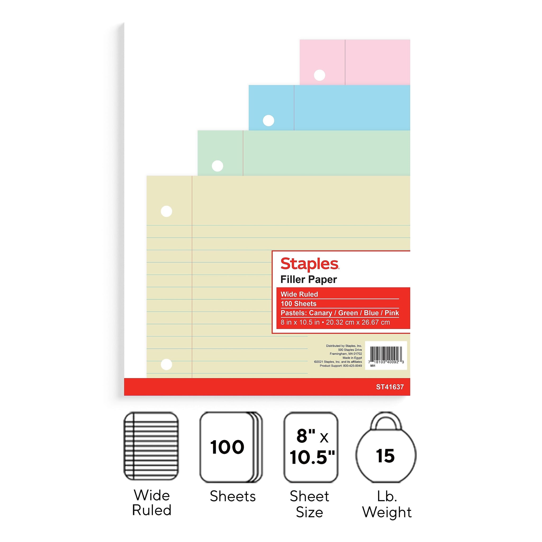 Staples Wide Ruled Filler Paper, 8