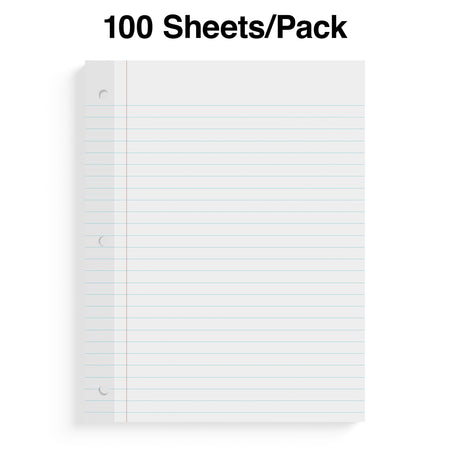 Staples Wide Ruled Filler Paper, 8" x 10.5", White, 100 Sheets/Pack, 12 Packs/Carton