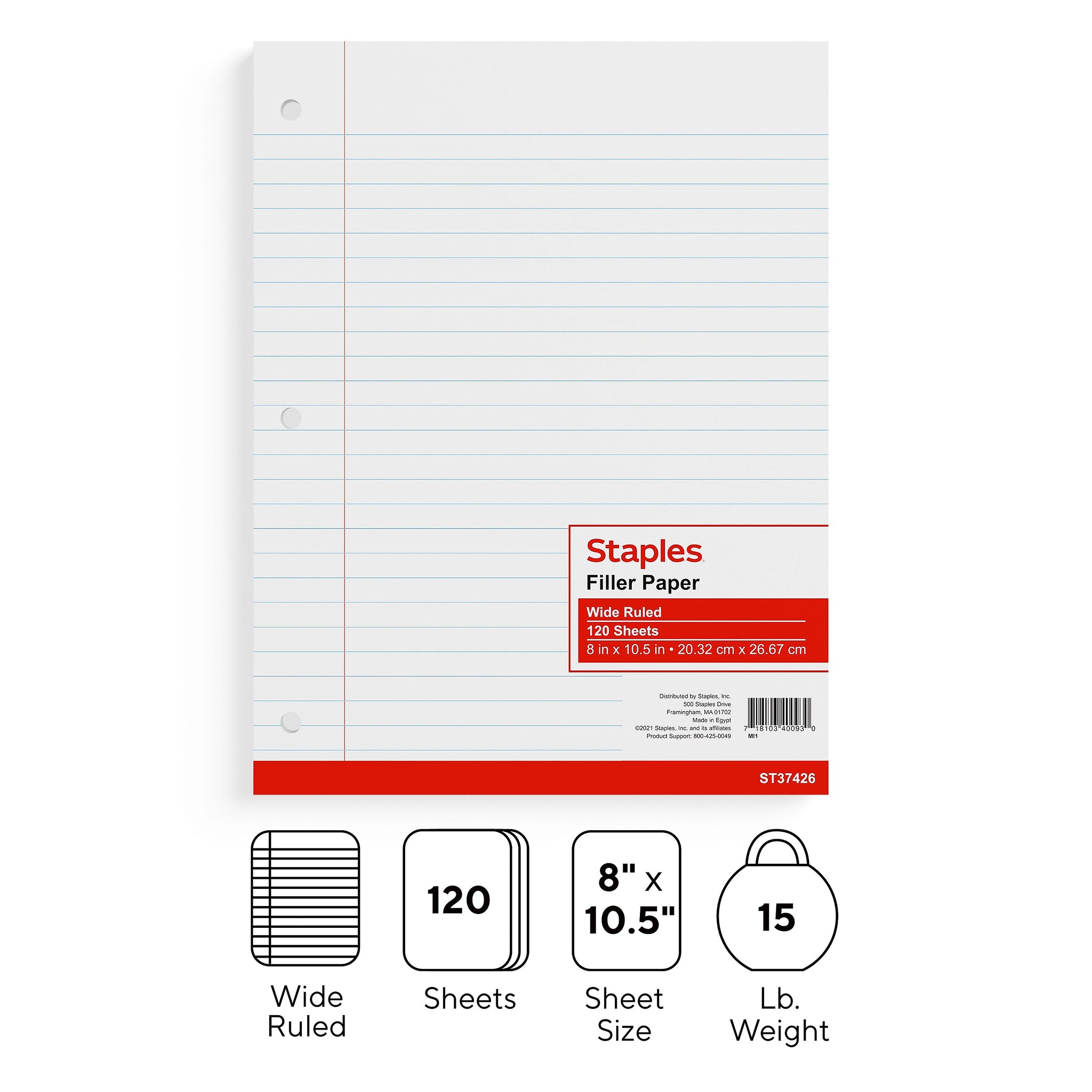 Staples® Wide Ruled Filler Paper, 8